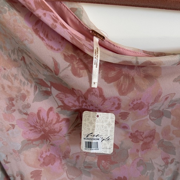 Free People Pink Floral Ruched Long-Sleeve Dress - Picture 3 of 3